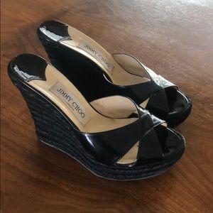 Jimmy Choo Black Patent Phylis Espadrilles Wedges